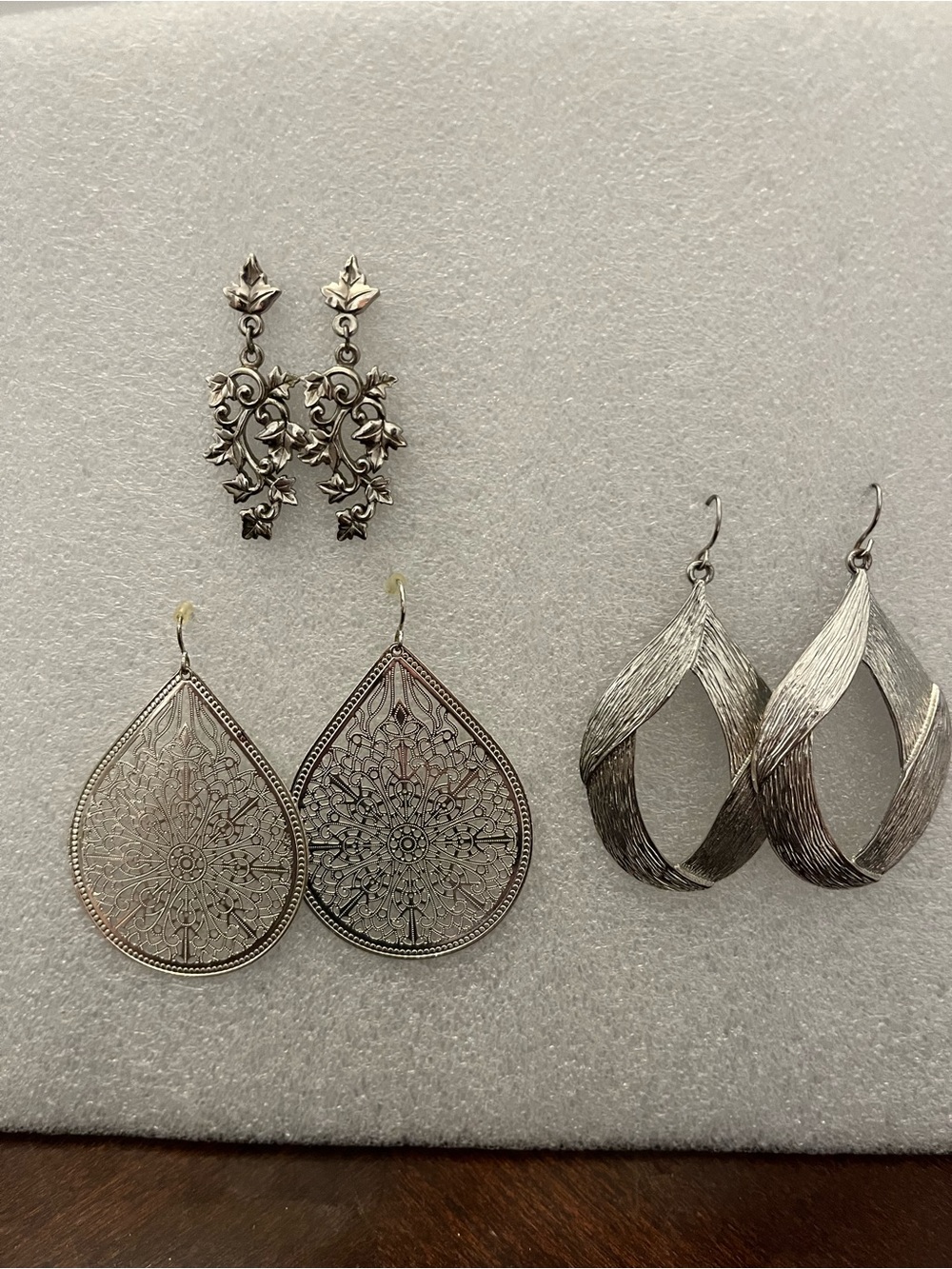 Lot Of Three, Two Teardrops, and One  Grapevine Earrings